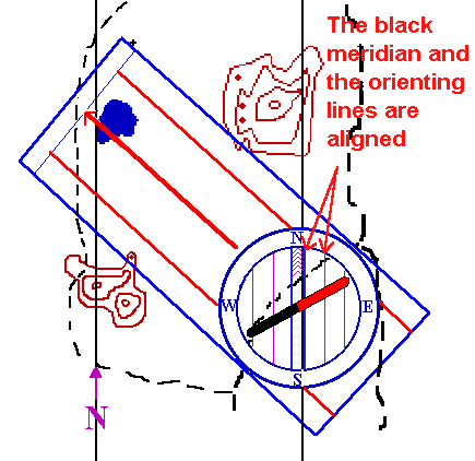 Map with orienting lines aligned