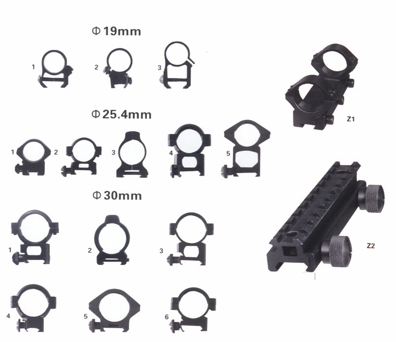 Riflescope mounts 19/25.4/30mm, Z1 one-piece mount, Z2 weaver base