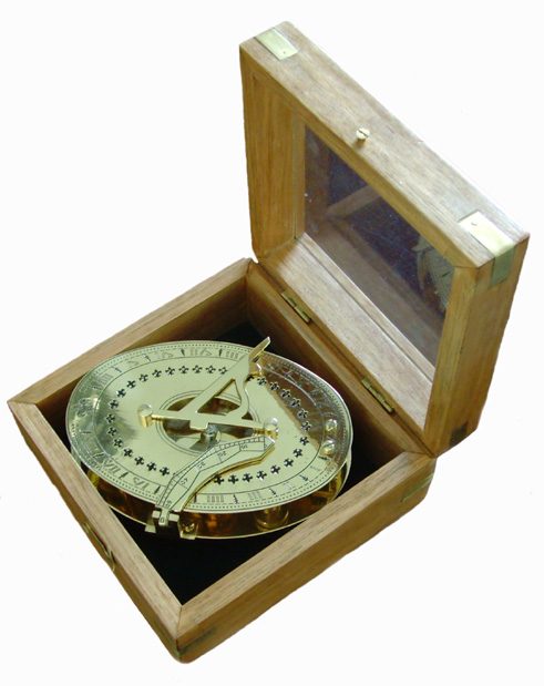 Sundial with compass packaged by wooden box